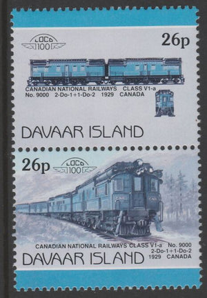 Davaar Island 1983 Locomotives #1 Canadian National Class V1-a loco No.9000 26p perf se-tenant pair with yellow omitted unmounted mint