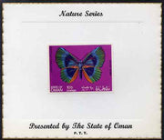 Oman 1970 Butterflies (Leropteryx apollonia) perf 10b value mounted on special 'Nature Series' presentation card inscribed 'Presented by the State of Oman'