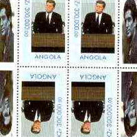 Angola 1999 Great People of the 20th Century - John Kennedy perf sheetlet of 4 (2 tete-beche pairs) unmounted mint