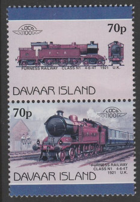 Davaar Island 1983 Locomotives #1 Furness Railway Class N1 4-6-4T loco 70p se-tenant pair with yellow omitted unmounted mint