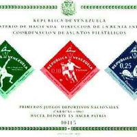 Venezuela 1962 First National Games (Postage) imperf m/sheet containing 3 diamond shaped stamps, SG MS 1743