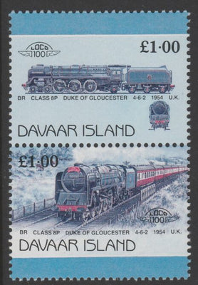 Davaar Island 1983 Locomotives #2 Duke of Gloucester 4-6-2 loco £1 se-tenant pair with yellow omitted unmounted mint