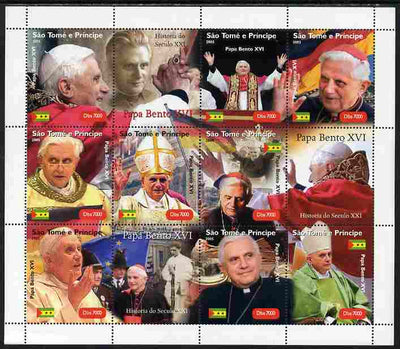 St Thomas & Prince Islands 2005 Pope Benedict perf sheetlet containing 12 values unmounted mint