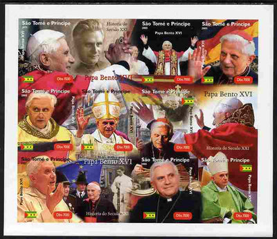 St Thomas & Prince Islands 2005 Pope Benedict imperf sheetlet containing 12 values unmounted mint