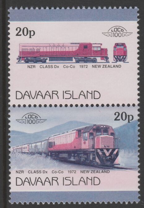 Davaar Island 1983 Locomotives #2 NZR Class Dx Co-Co loco 20p se-tenant pair with yellow omitted unmounted mint