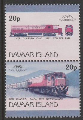 Davaar Island 1983 Locomotives #2 NZR Class Dx Co-Co loco 20p se-tenant pair with yellow omitted unmounted mint