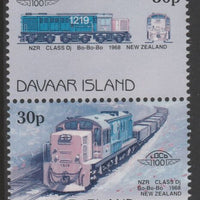 Davaar Island 1983 Locomotives #2 NZR Class Dj Bo-Bo-Bo loco 30p perf se-tenant pair with yellow omitted unmounted mint