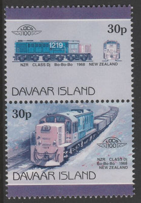 Davaar Island 1983 Locomotives #2 NZR Class Dj Bo-Bo-Bo loco 30p perf se-tenant pair with yellow omitted unmounted mint