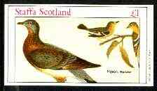 Staffa 1982 Birds #74 (Pigeon & Warblers) imperf souvenir sheet (£1 value) unmounted mint