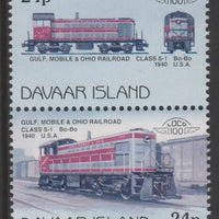 Davaar Island 1983 Locomotives #2 Gulf, Mobile & Ohio Class S-1 loco 24p se-tenant pair with yellow omitted unmounted mint