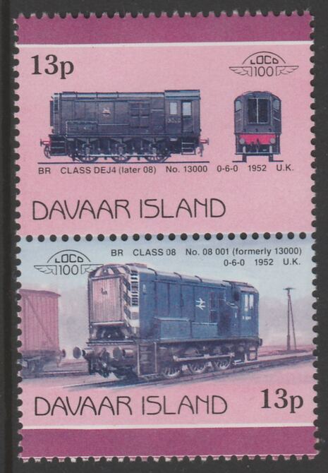 Davaar Island 1983 Locomotives #2 BR Class DEJ4 0-6-0 shunter 13p se-tenant pair with yellow omitted unmounted mint