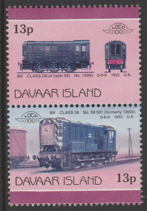 Davaar Island 1983 Locomotives #2 BR Class DEJ4 0-6-0 shunter 13p se-tenant pair with yellow omitted unmounted mint