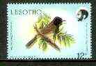 Lesotho 1988 Birds 12s Red-Eyed Bulbul unmounted mint with black & yellow dropped 1mm (two birds and halo round King's head) plus perforations pass through inscription, value and date, as SG 795 plus normal*