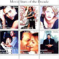 Somaliland 1999 Movie Stars of the Decade perf sheetlet containing set of 6 values (H Ford, Meg Ryan, Tom Cruise, etc) unmounted mint