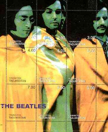 Tadjikistan 1999 Beatles composite perf sheet of 9 values unmounted mint
