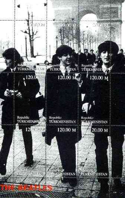 Turkmenistan 1999 Beatles composite perf sheet of 9 values unmounted mint