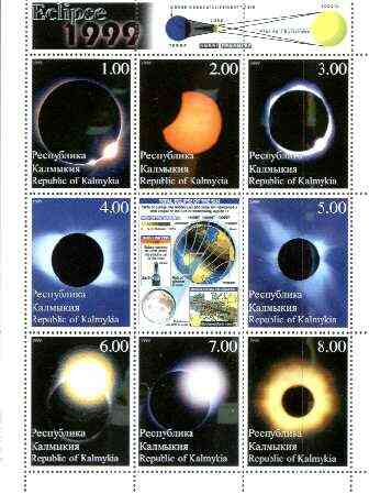 Kalmikia Republic 1999 Eclipse perf sheetlet containing complete set of 9 values unmounted mint