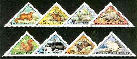 Mongolia 1973 Small Fur Animals triangular set of 8 unmounted mint, SG 772-79