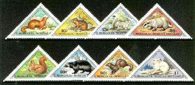 Mongolia 1973 Small Fur Animals triangular set of 8 unmounted mint, SG 772-79