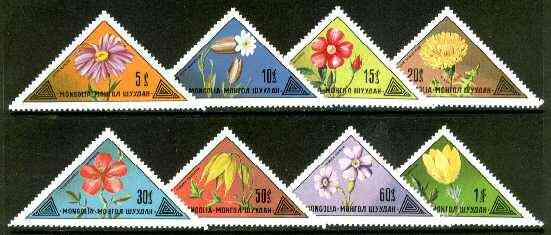 Mongolia 1973 Flowers triangular set of 8 unmounted mint, SG 790-97