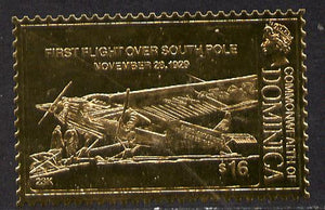 Dominica 1978 History of Aviation (First Flight over South Pole) $16 embossed on 23k gold foil unmounted mint