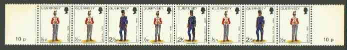 Guernsey 1974-78 Militia Uniforms 10p booklet strip of 8 (1/2p x 5, 2.5p x 3) unmounted mint, SG 98a