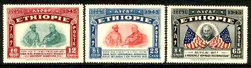 Ethiopia 1947 2nd Death Anniversary Pres Roosevelt 3 'post' values fine unmounted mint SG 360-62