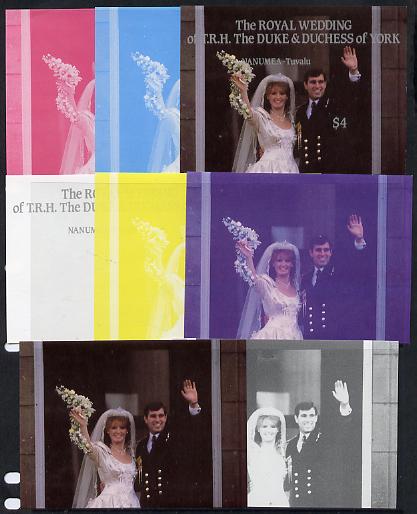 Tuvalu - Nanumea 1986 Royal Wedding (Andrew & Fergie) $4 m/sheet set of 8 imperf progressive colour proofs comprising the 5 individual colours plus 3 composites unmounted mint