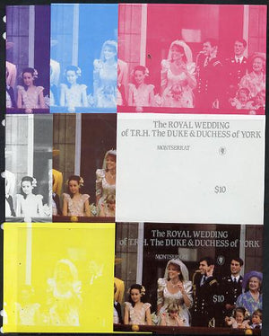 Montserrat 1986 Royal Wedding $4 m/sheet set of 8 imperf progressive colour proofs comprising the 5 individual colours plus 3 composites unmounted mint