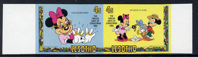 Lesotho 1982 Walt Disney Christmas 4s unmounted mint imperf se-tenant pair, as SG 527a