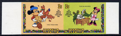 Lesotho 1982 Walt Disney Christmas 3s unmounted mint imperf se-tenant pair, as SG 525a