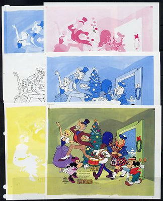 Lesotho 1983 Walt Disney Christmas m/sheet set of 6 imperf progressive proofs comprising the 4 individual colours, 2-colour composite plus all 4 colours (as SG MS 562)