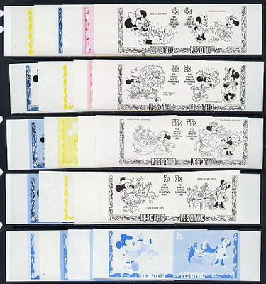 Lesotho 1982 Walt Disney Christmas set of 8 values each x 5 imperf progressive proofs comprising the 4 individual colours plus 2-colour composite (as SG 523-30)