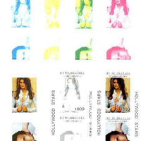 Touva 1995 Hollywood Stars #4 m/sheet containing 2 values (Kevin Costner & Cindy Crawford) the set of 7 imperf progressive colour proofs comprising the 4 individual colours plus 2, 3 and all 4-colour composites