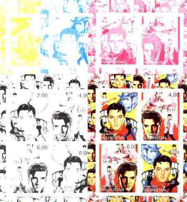 Tadjikistan 2000 Elvis Presley sheetlet of 4, the set of 5 imperf progressive colour proofs comprising the 4 individual colours plus all 4-colour composite unmounted mint