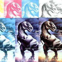 Abkhazia 1997 Dinosaurs souvenir sheet (2000 value) the set of 7 imperf progressive proofs comprising the 4 individual colours, plus 2, 3 and all 4-colour composites unmounted mint