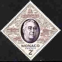 Monaco 1965 Franklin D Roosevelt 2f diamond shaped unmounted mint from Philatelic Exhibition set, SG 545*