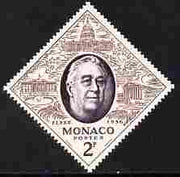 Monaco 1965 Franklin D Roosevelt 2f diamond shaped unmounted mint from Philatelic Exhibition set, SG 545*