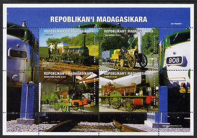 Madagascar 1999 Early Steam Locomatives perf sheetlet containing 4 values unmounted mint. Note this item is privately produced and is offered purely on its thematic appeal