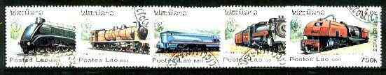 Laos 1991 'Espamer '91' Stamp Exhibition - Steam Locomotives set of 5 fine cto used, SG 1256-60*