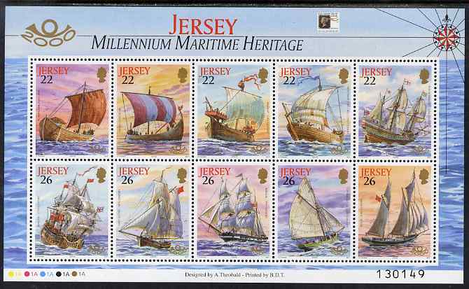 Jersey 2000 'The Stamp Show 2000' - Maritime Heritage perf m/sheet of 10 with Stamp show logo unmounted mint, SG MS946a