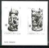 France 1980 Red Cross Fund (Stall Carvings from Cathedral) photo marquette (stamp sized black & white photographic proofs) of original artworks with values expressed as 0.00, as SG 2381 & 82 exceptionally rare