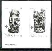 France 1980 Red Cross Fund (Stall Carvings from Cathedral) photo marquette (stamp sized black & white photographic proofs) of original artworks with values expressed as 0.00, as SG 2381 & 82 exceptionally rare