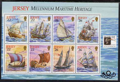 Jersey 2000 'The Stamp Show 2000' - Maritime Heritage perf booklet pane of 8 with Stamp show logo unmounted mint, SG MS936c