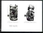 France 1980 Red Cross Fund (Stall Carvings from Cathedral) photo marquette (stamp sized black & white photographic proofs) of original artworks, slightly different to issued stamps, with values expressed as 0.00, as SG 2381 & 82 exceptionally rare