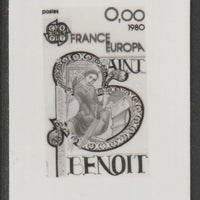 France 1980 Europa - St Benedict (illuminated letter) photo marquette (stamp sized black & white photographic proof) of original artwork with value expressed as 0.00, endorsed 'Photo Maquette', as SG 2367, exceptionally rare