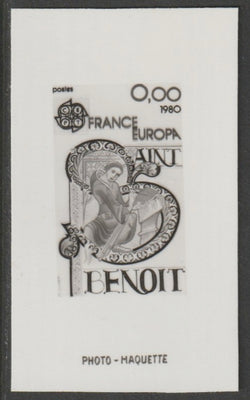France 1980 Europa - St Benedict (illuminated letter) photo marquette (stamp sized black & white photographic proof) of original artwork with value expressed as 0.00, endorsed 'Photo Maquette', as SG 2367, exceptionally rare