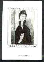 France 1980 Art (Woman with Blue Eyes by Modigliani) stamp sized black & white photographic proof of original artwork with value expressed as 0.00, endorsed 'Photo Maquette', as SG 2341, exceptionally rare