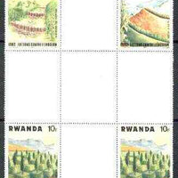 Rwanda 1983 Soil Erosion perforated se-tenant cross - gutter block of 4 comprising 9f, 20f and 2 x 10f (folded through gutter) from uncut archive sheet, rare thus