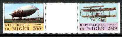 Niger Republic 1983 Manned Flight perforated se-tenant gutter pair comprising 200f & 250f (folded through gutter) from uncut archive sheet unmounted mint, rare thus